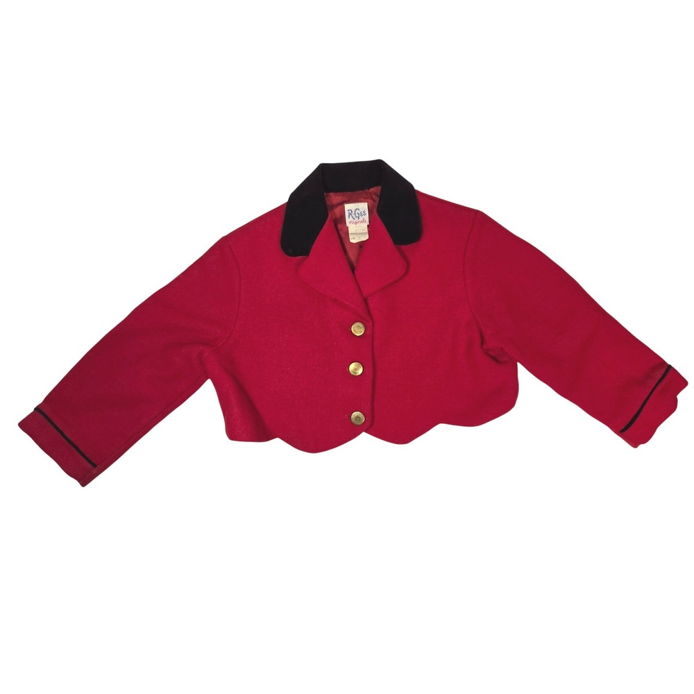 Vintage R-Gee Originals Red Wool Cropped Jacket Kids Size 3T Scalloped Hem